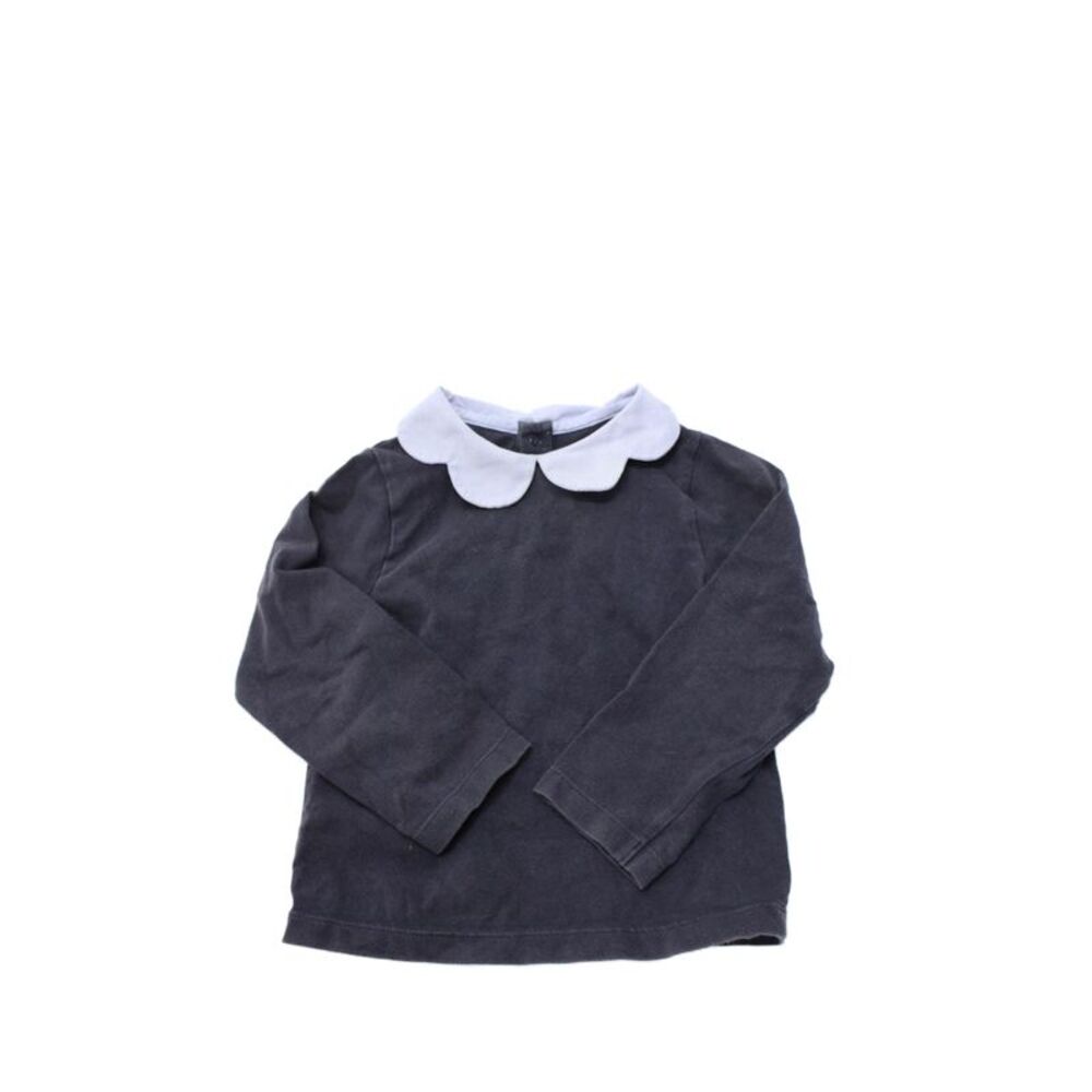 Jacadi Girls Cotton Scalloped Collared Long Sleeve Blouse Blue Size 3